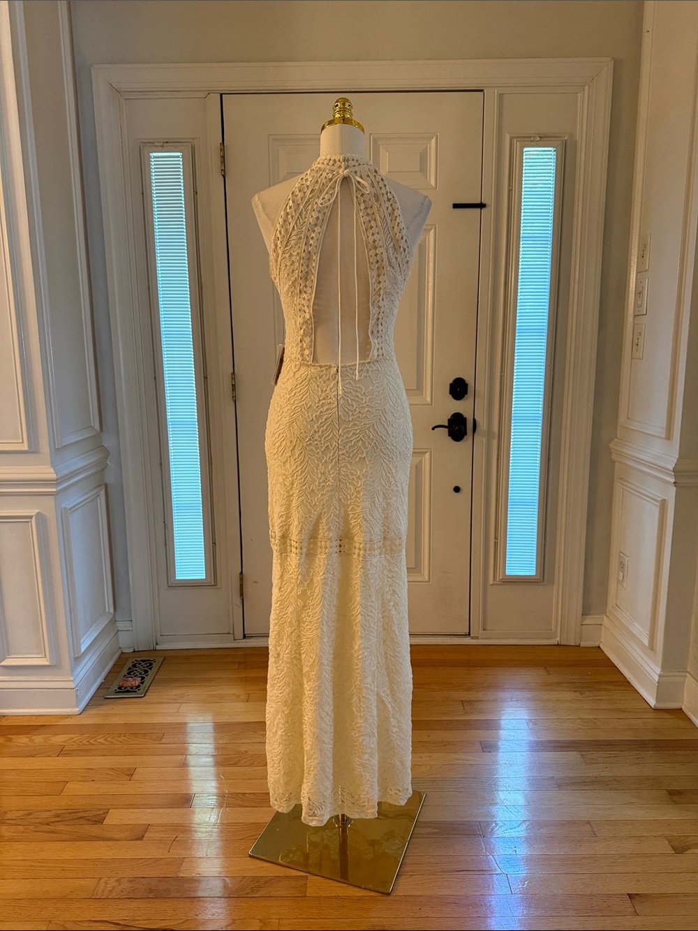 Guess Ivory Halter Lace Maxi Dress with Side Slit - Picture 10 of 13
